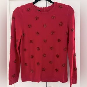 Talbots Size Small Petite Red Lambswool Blend Sweater with Tinsel Polka Dots